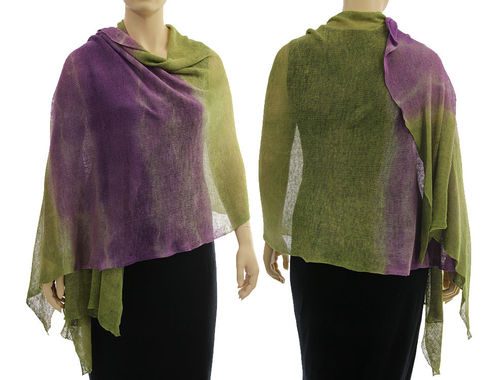 Lagenlook knit linen shawl wrap cape in purple green S-XL