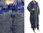 Lagenlook artsy boho maxi coat boiled wool in blue-grey L-XL