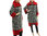 Boho artsy coat, patterned boiled wool in grey-white red M-L