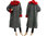 Boho artsy coat with rose collar, boiled wool in grey with red L-XL