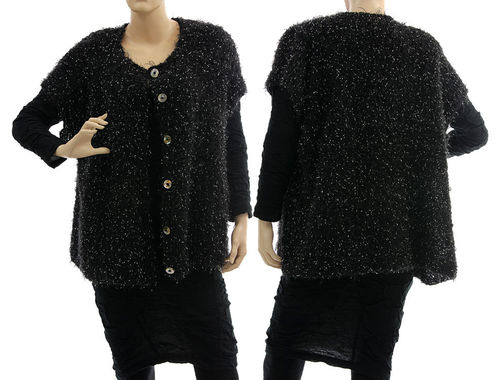 Oversized hand knitted cardi wrap Rosanna in black M/L-XL