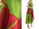 Lovely colourful linen artsy balloon dress in green red-pink S