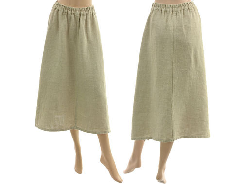 Lagenlook flared skirt with side slits, linen in light nature S