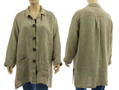 Long layered look blouse / shirt from natural, unprocessed linen L XL