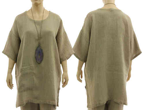 Long layered look tunic blouse from natural, unprocessed linen L-XXL