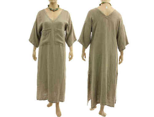 Flattering maxi dress, caftan with 2 pockets, linen in nature L-XL