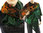 Cozy knit wool poncho wrap loop scarf hood in green orange S-XL