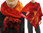 Cozy knit wool poncho wrap loop scarf hood in red orange S-XL