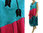 Boho balloon dress linen with tulips turquoise pink teal XL-XXL