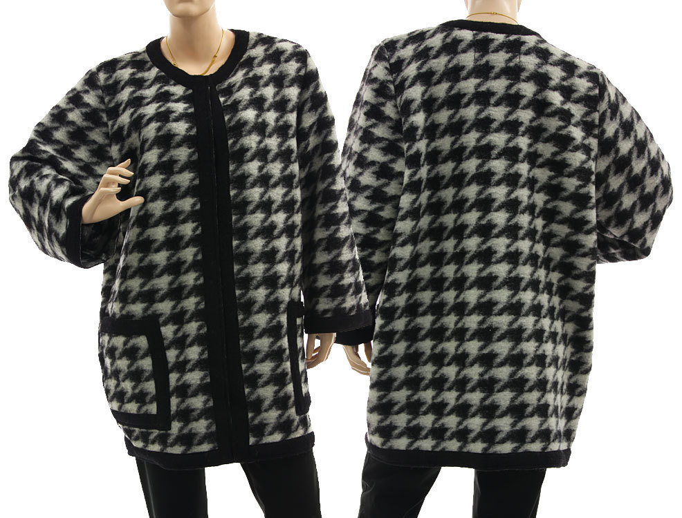 Long jacket, boiled wool in black white XL-XXL - CLASSYDRESS