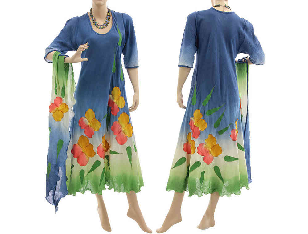 Flower dress scarf cotton blue yellow red green S-M - CLASSYDRESS