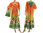 Boho flower dress with hood, crinkle cotton orange green red L-XL