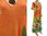 Boho flower dress with hood, crinkle cotton orange green red L-XL