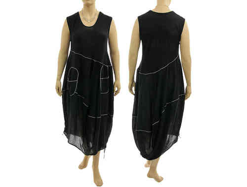 Lagenlook boho balloon dress with large pockets cotton black L-XL