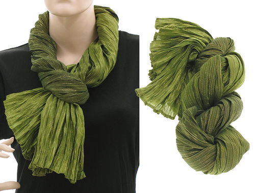 Lagenlook scarf silk gold threads crushed hand dyed in green