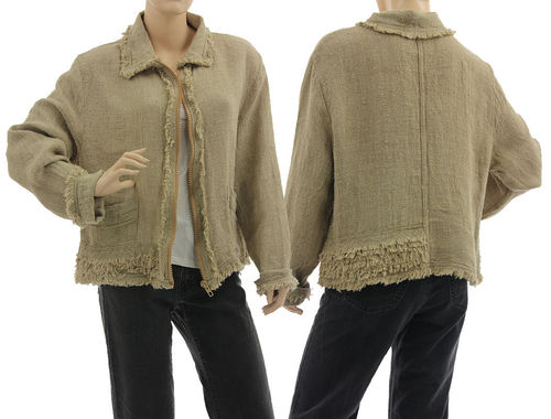 Lagenlook boho jacket with zipper, linen in natural M-L