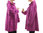 Lagenlook hooded jacket with flowers, merino boiled wool in purple-pink L-XL