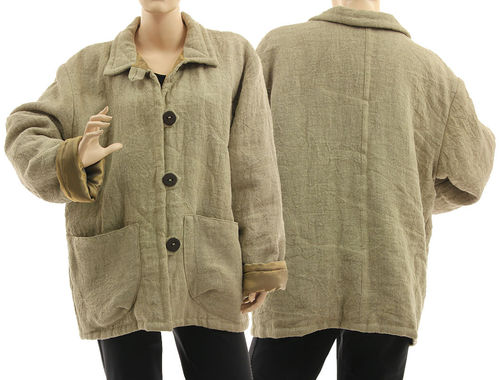 Lagenlook warm linen jacket with huge pockets, in natural L-XL
