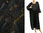 Fall winter maxi party dress hand painted, linen crepe in black L-XXL