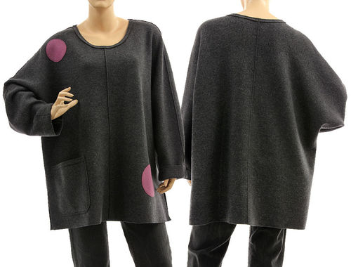 Oversized batwing tunic sweater, boiled felted extra fine merino wool in grey L-XXL