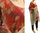 Boho hand painted linen gauze tunic in natural red M-XXL