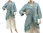 Fancy embroidered silk jacket blouse in pale blue L-XL
