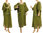 Lagenlook party evening dress, shantung silk in olive green L-XXL