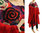 Boho plus size poncho cape, red boiled wool with felt S-XXXL
