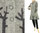 Boho fall winter coat with branches, boiled wool in grey M-L