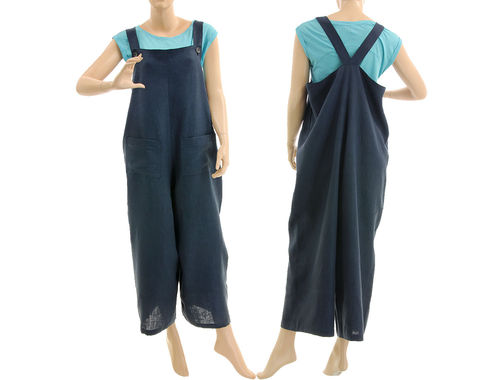 Lagenlook linen womens dungarees overalls in blue S-L