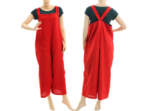 Lagenlook linen womens dungarees overalls in red S-L