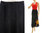 Long skirt with hand painted flower, linen in black L