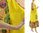 Linen boho A-line dress with ruffle in yellow L-XL