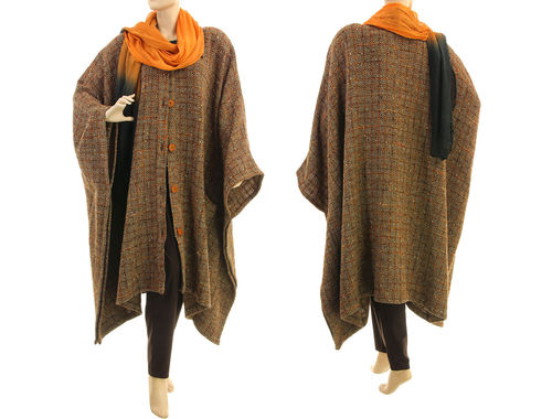 Wide lagenlook cape poncho, checked wool one size S-XXXL