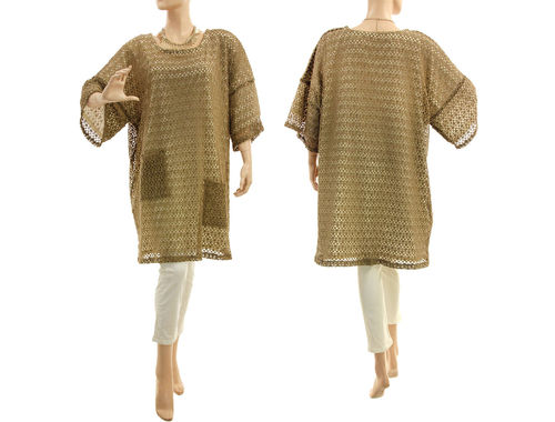 Lagenlook tunic dress with pockets, linen lace in natural M-XL