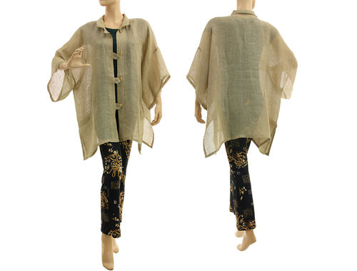 Oversized lagenlook linen blouse cover up in natural S-L