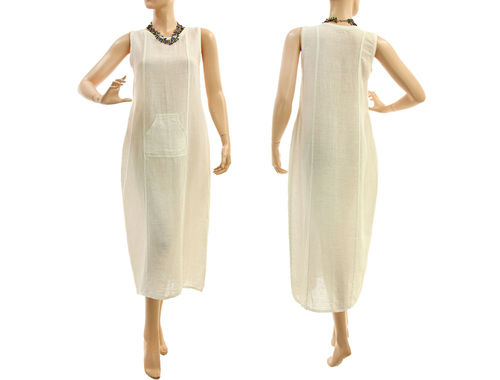 Lagenlook summer beach dress, linen cotton in white S