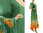 Maxi flower dress with scarf, cotton in green orange M-L